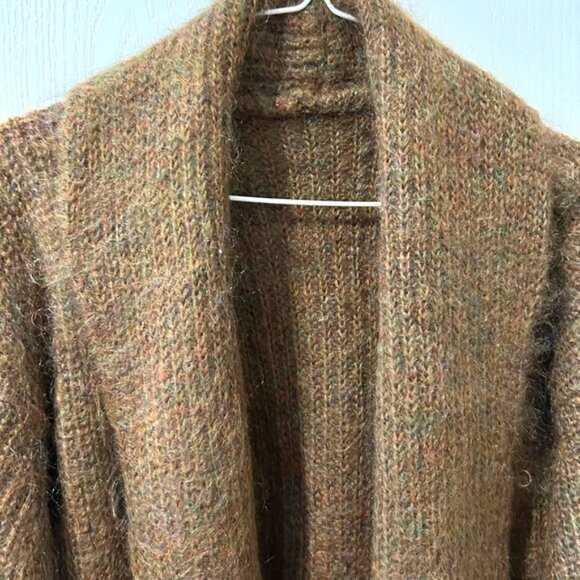 Chunky Brown Multicolor Mohair Cabin Cozy Cardigan Sweater Sz L - Picture 2 of 5